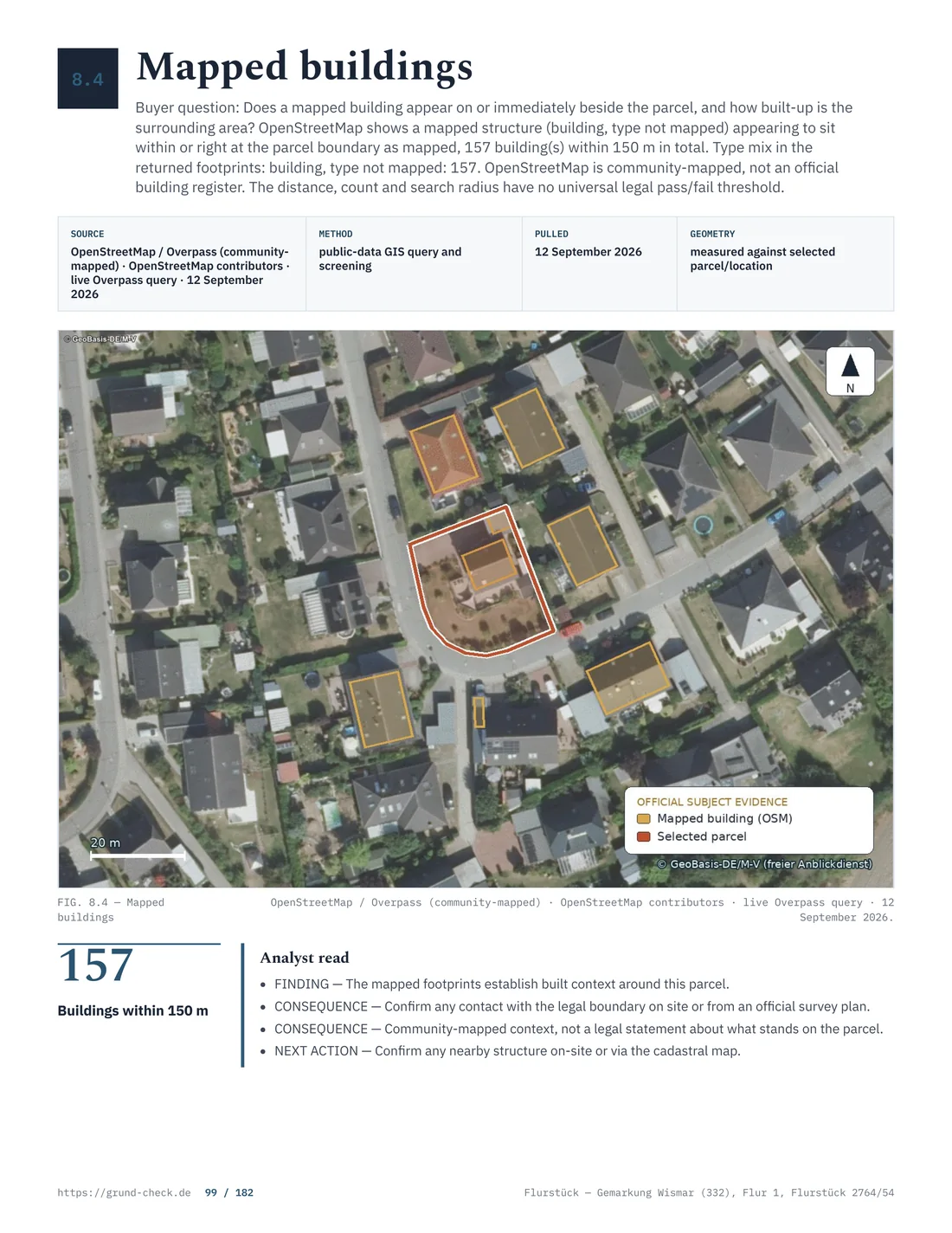 Map of a building appearing at the parcel edge