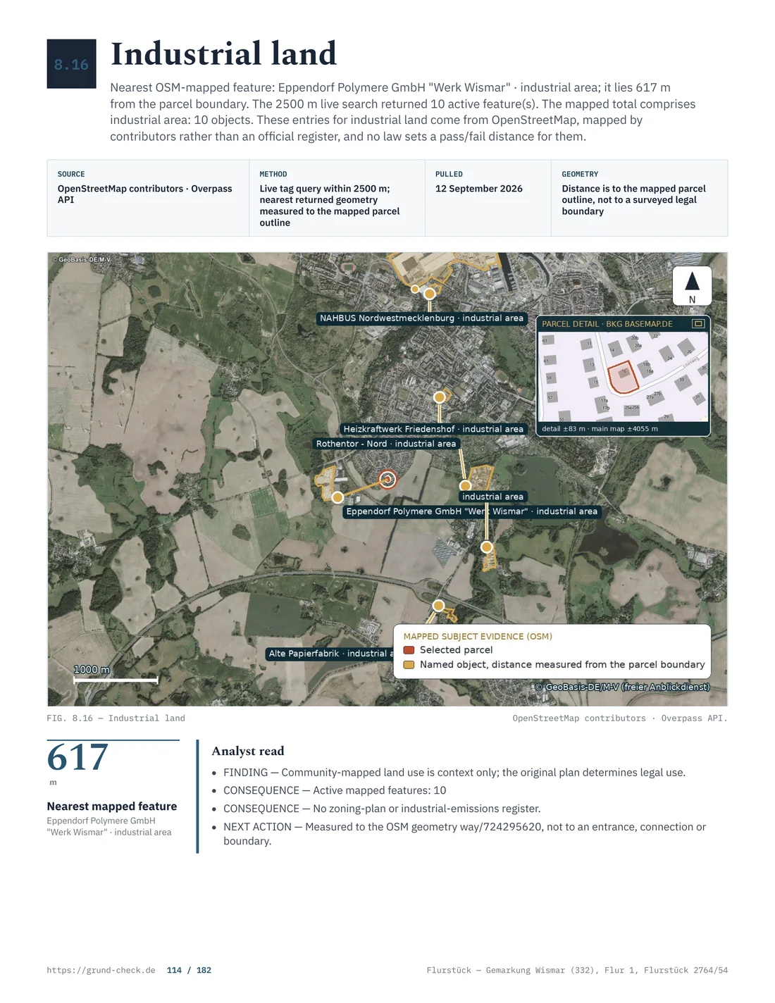 Map of the nearest mapped industrial area around the Wismar parcel