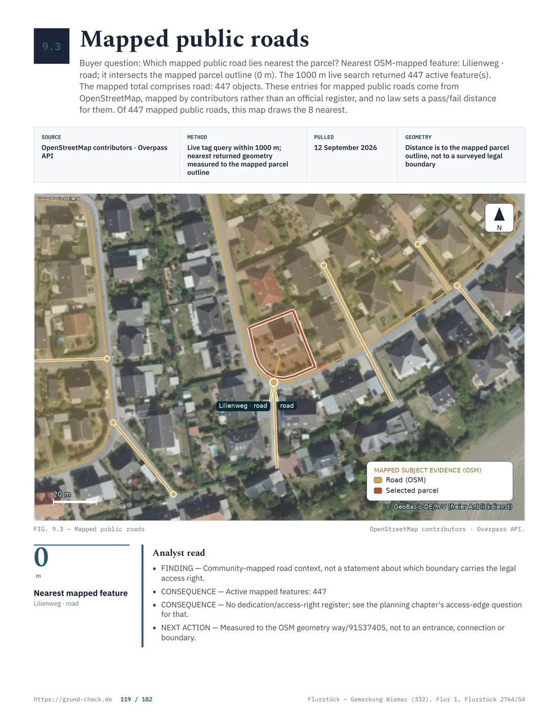 Road map with parcel and nearest mapped public road